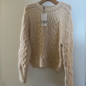 Zara Ivory Cable Knit Sweater